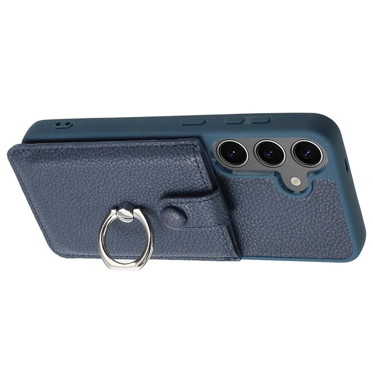 Для Samsung Galaxy S24 Case Brawt Type Plots Card Litchi Texture Кожаная Крышка с Кольцо - Синий