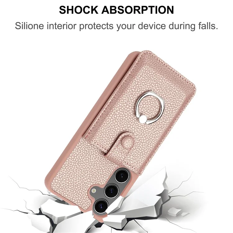 Для Samsung Galaxy S24 Case Brawt Type Plots Card Litchi Texture Кожаная Крышка с Кольцо - Синий
