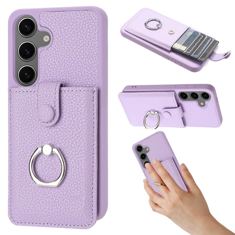 Для Samsung Galaxy S24 Case Brawt Type Plots Card Litchi Texture Кожаная Крышка с Кольцо - Фиолетовый