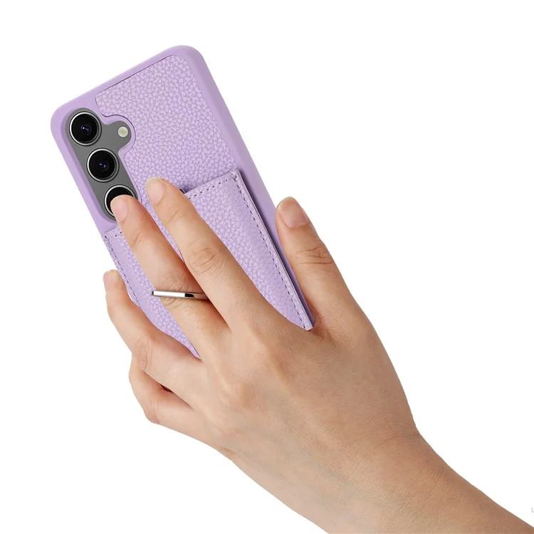 Для Samsung Galaxy S24 Case Brawt Type Plots Card Litchi Texture Кожаная Крышка с Кольцо - Фиолетовый