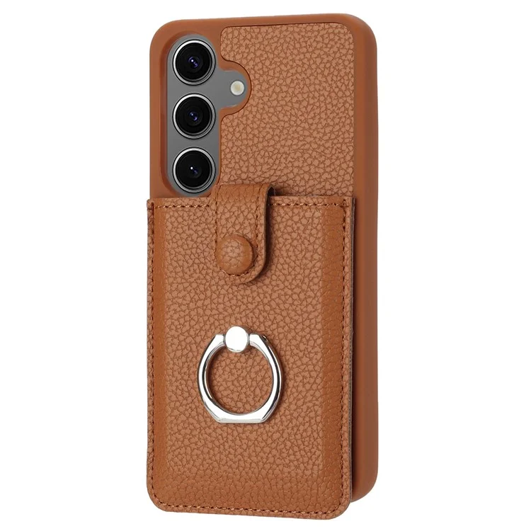 Для Samsung Galaxy S24 Case Brawt Type Plots Card Litchi Texture Кожаная Крышка с Кольцо - Коричневый