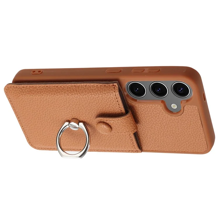 Для Samsung Galaxy S24 Case Brawt Type Plots Card Litchi Texture Кожаная Крышка с Кольцо - Коричневый