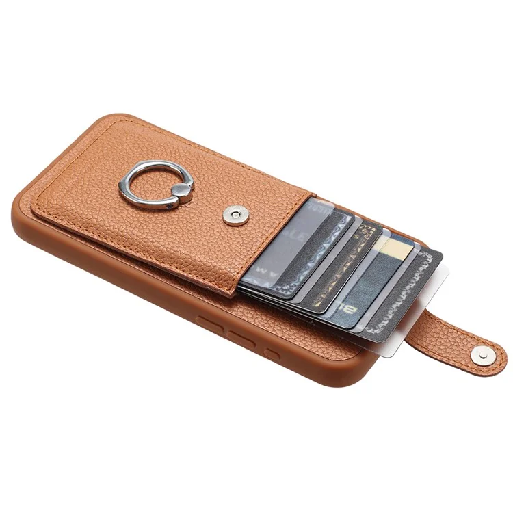 Для Samsung Galaxy S24 Case Brawt Type Plots Card Litchi Texture Кожаная Крышка с Кольцо - Коричневый