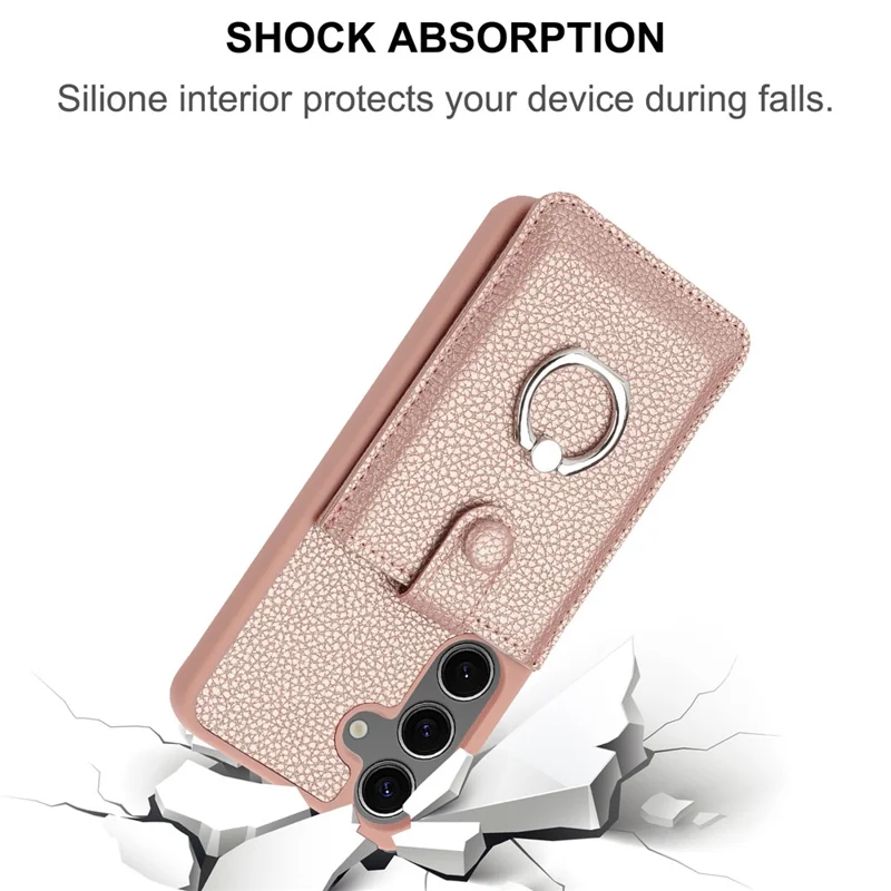 Для Samsung Galaxy S24 Case Brawt Type Plots Card Litchi Texture Кожаная Крышка с Кольцо - Коричневый