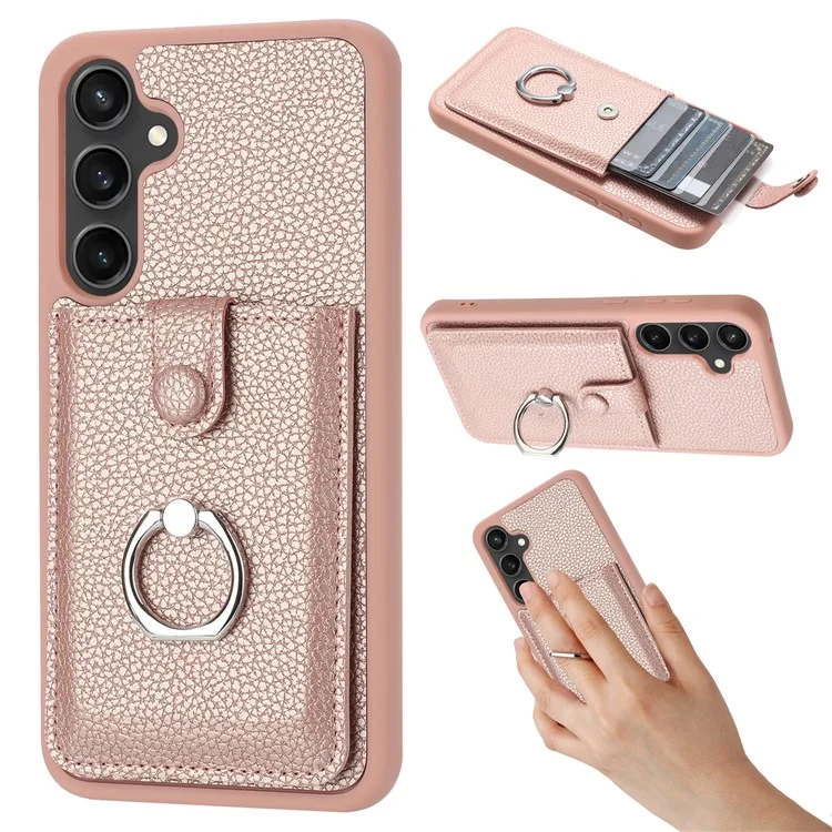 Pour Samsung Galaxy A55 5G Case Dessin Type de Carte Slots Litchi Texture en Cuir Couverture Couvert - or Rose