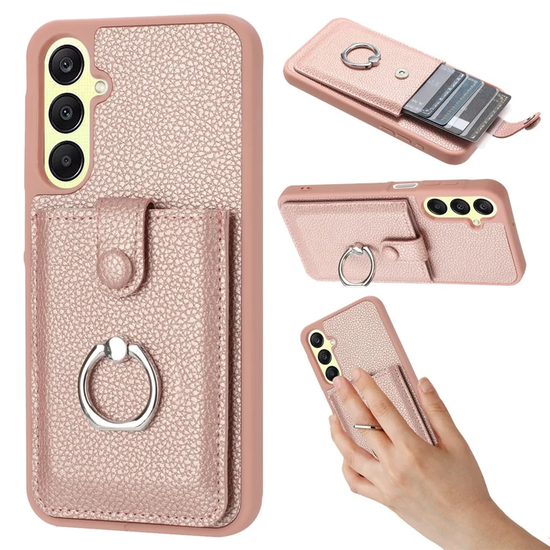Pour Samsung Galaxy A25 5G (global) (161,0 x 76,5 x 8,3 Mm) Dessin de Type Type de Type Cartes Coubelle en Cuir Couverture Arrière Avec Bague - or Rose