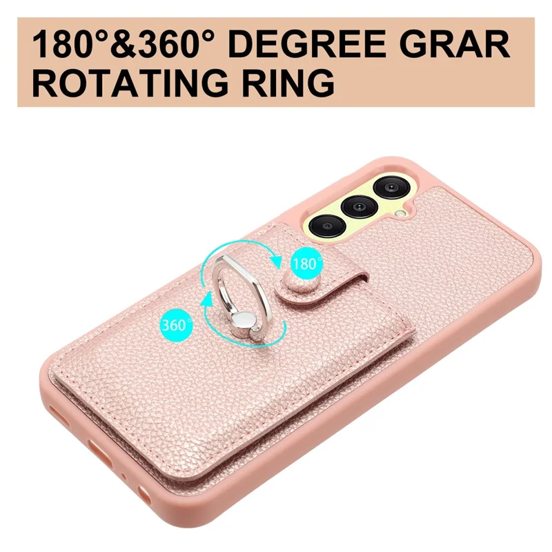 Pour Samsung Galaxy A25 5G (global) (161,0 x 76,5 x 8,3 Mm) Dessin de Type Type de Type Cartes Coubelle en Cuir Couverture Arrière Avec Bague - or Rose
