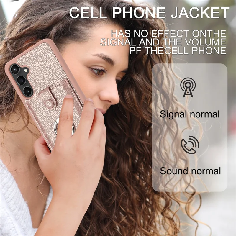 For Samsung Galaxy A15 4G / 5G Case Drawing Type Card Slots Litchi Texture Leather Back Cover with Ring Kickstand - Brown