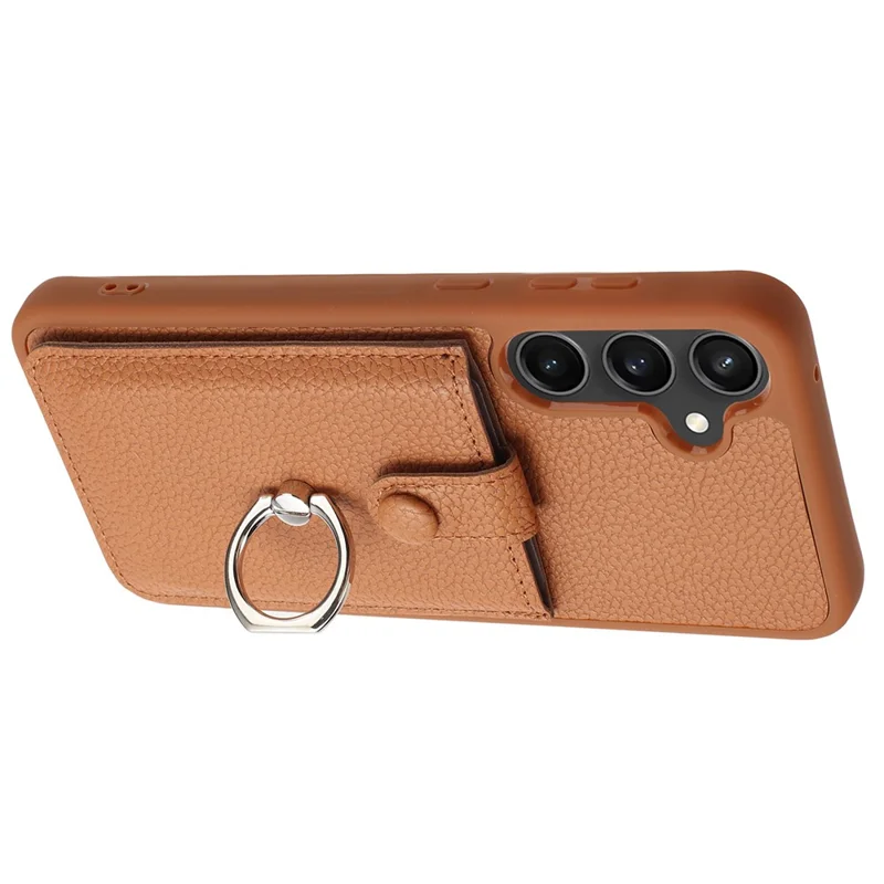 For Samsung Galaxy A15 4G / 5G Case Drawing Type Card Slots Litchi Texture Leather Back Cover with Ring Kickstand - Brown