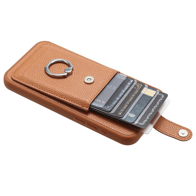 For Samsung Galaxy A15 4G / 5G Case Drawing Type Card Slots Litchi Texture Leather Back Cover with Ring Kickstand - Brown