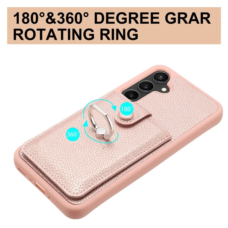 For Samsung Galaxy A15 4G / 5G Case Drawing Type Card Slots Litchi Texture Leather Back Cover with Ring Kickstand - Brown