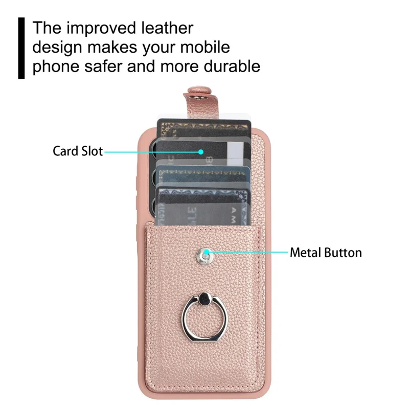 For Samsung Galaxy A15 4G / 5G Case Drawing Type Card Slots Litchi Texture Leather Back Cover with Ring Kickstand - Brown