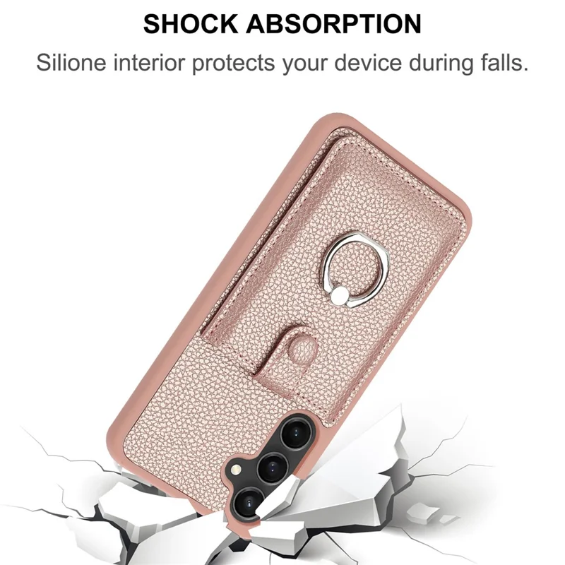 For Samsung Galaxy A15 4G / 5G Case Drawing Type Card Slots Litchi Texture Leather Back Cover with Ring Kickstand - Brown