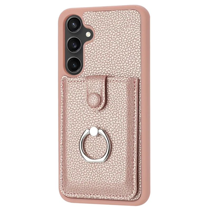 Für Samsung Galaxy S23 fe Case Zeichnungsart Karten -karten -slots Litchi Textur Leder Zurück Mit Ringkickstand - Roségold