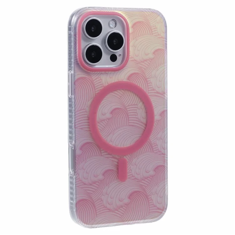 Pour Iphone 16 Pro Case Compatible Avec Magsafe Sea Waves IMD Tpu + Acrylique Téléphone - Rose