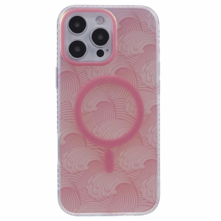 Pour Iphone 16 Pro Case Compatible Avec Magsafe Sea Waves IMD Tpu + Acrylique Téléphone - Rose