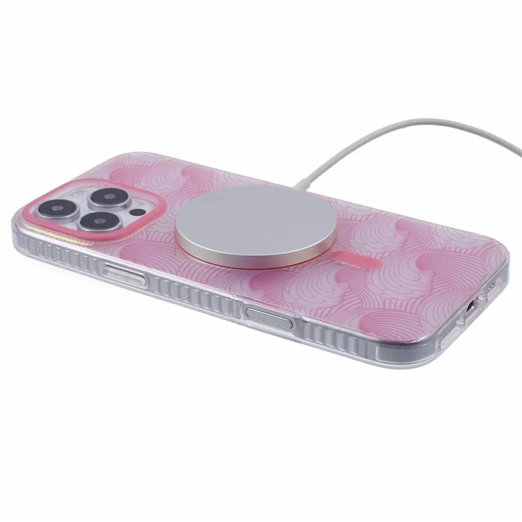 Pour Iphone 16 Pro Case Compatible Avec Magsafe Sea Waves IMD Tpu + Acrylique Téléphone - Rose