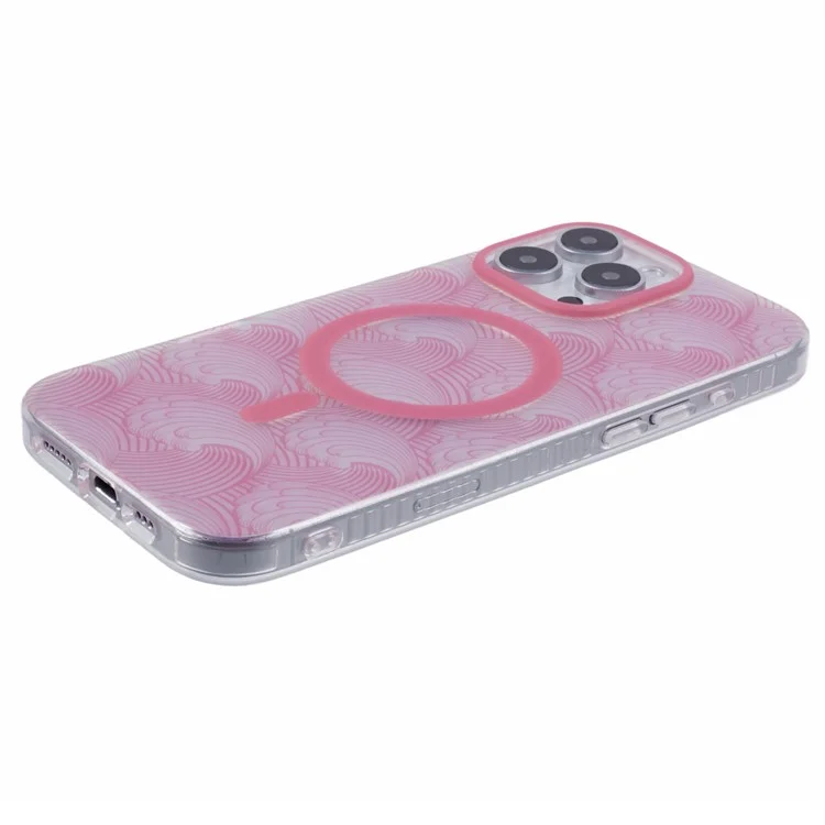 Pour Iphone 16 Pro Case Compatible Avec Magsafe Sea Waves IMD Tpu + Acrylique Téléphone - Rose