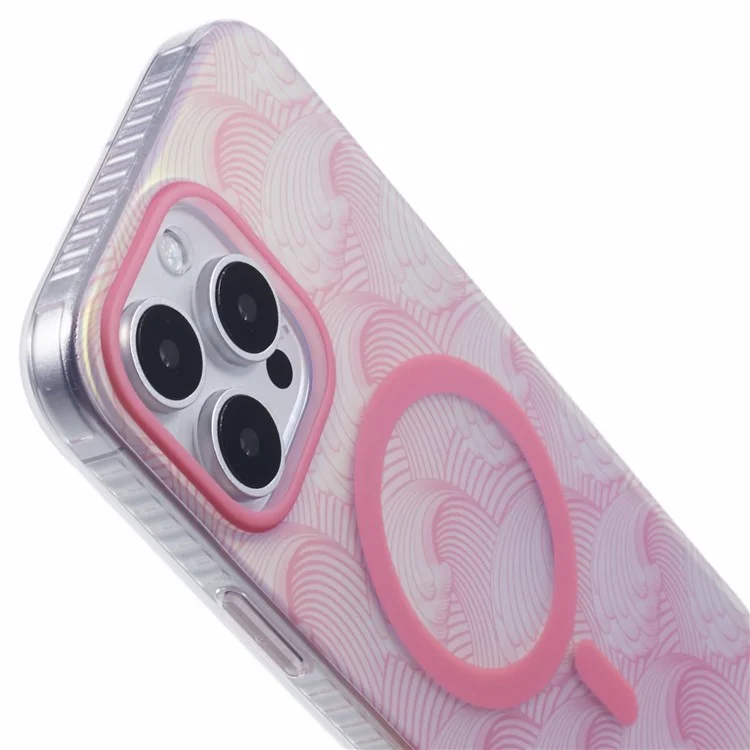 Pour Iphone 16 Pro Case Compatible Avec Magsafe Sea Waves IMD Tpu + Acrylique Téléphone - Rose
