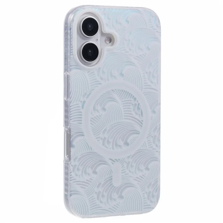 Pour Iphone 16 Plus Case Compatible Avec Magsafe Sea Waves IMD Tpu + Acrylique Téléphone Couverture - Blanc
