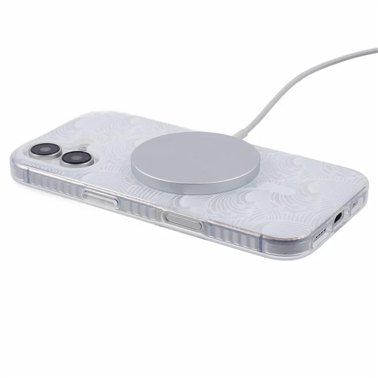 Pour Iphone 16 Plus Case Compatible Avec Magsafe Sea Waves IMD Tpu + Acrylique Téléphone Couverture - Blanc