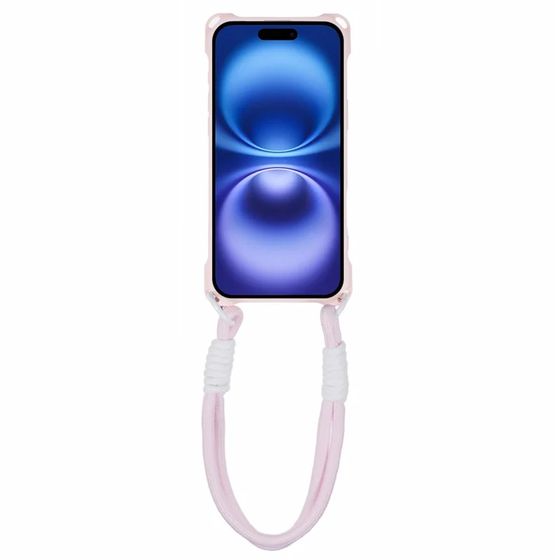 For iPhone 16 Case Reinforced Corner Shockproof TPU Phone Cover with Wrist Strap - Pink