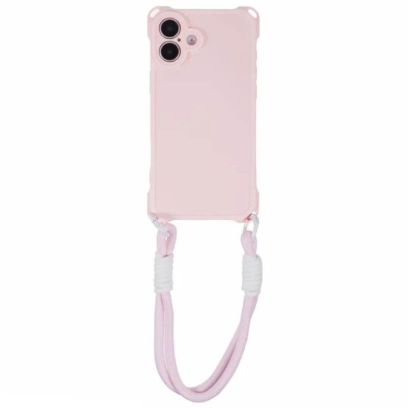 For iPhone 16 Case Reinforced Corner Shockproof TPU Phone Cover with Wrist Strap - Pink