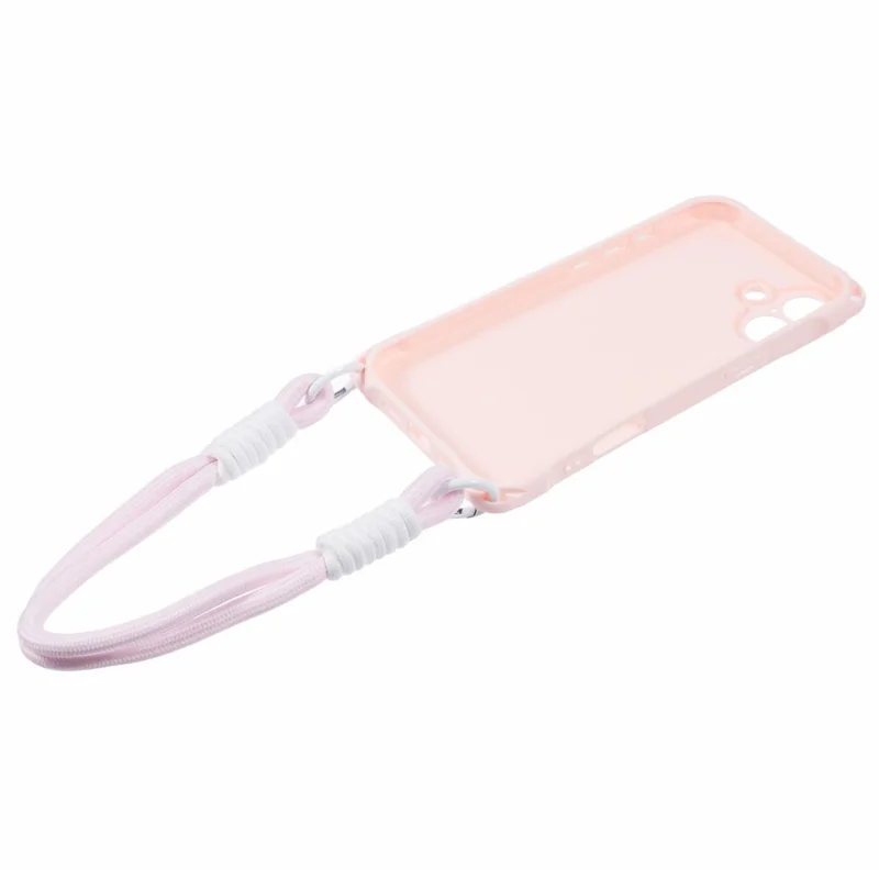 For iPhone 16 Case Reinforced Corner Shockproof TPU Phone Cover with Wrist Strap - Pink