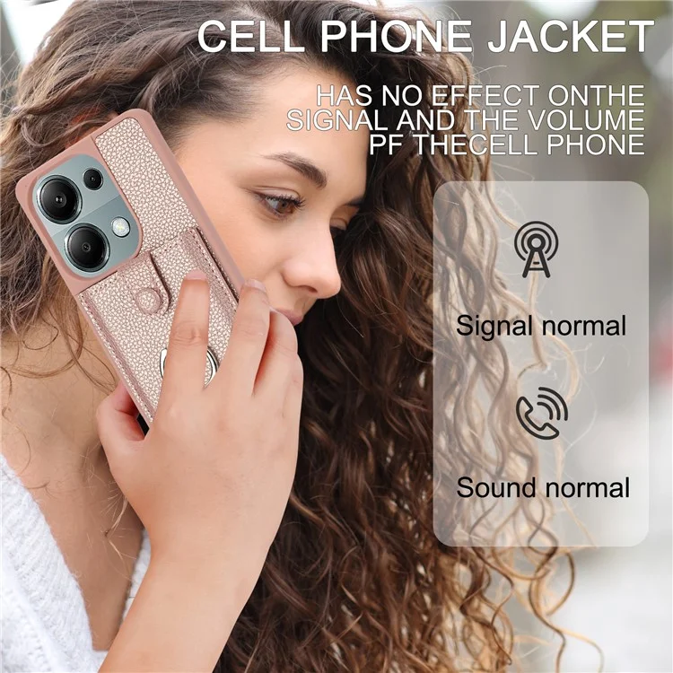 Для Xiaomi Poco M6 Pro 4G / Redmi Note 13 Pro 4G Case Brawt Type Plots Card Slots Litchi Texture Кожаная Крышка с Кольцевой Подставкой - Розовое Золото