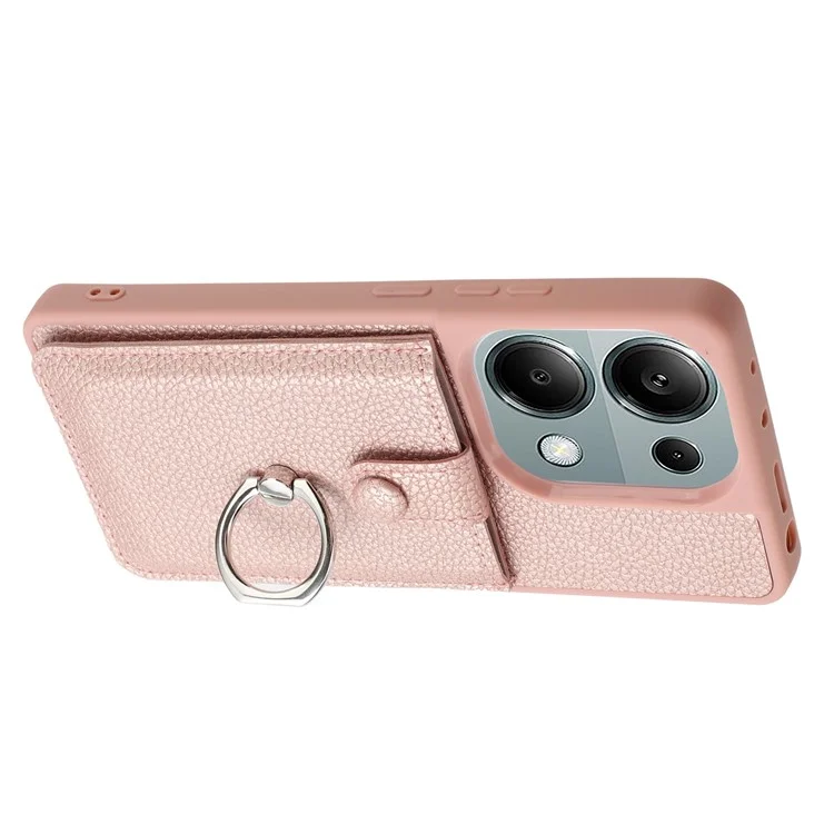 Для Xiaomi Poco M6 Pro 4G / Redmi Note 13 Pro 4G Case Brawt Type Plots Card Slots Litchi Texture Кожаная Крышка с Кольцевой Подставкой - Розовое Золото