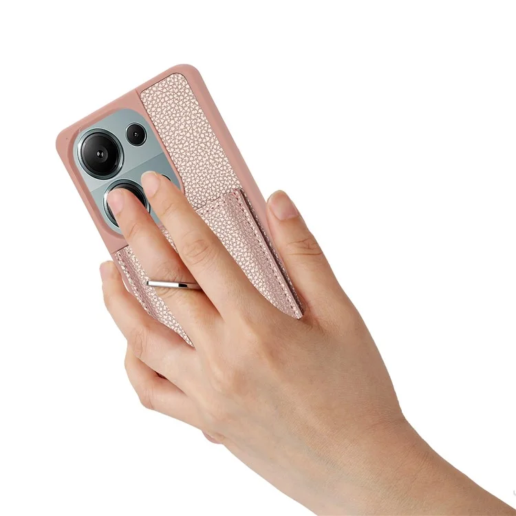 Для Xiaomi Poco M6 Pro 4G / Redmi Note 13 Pro 4G Case Brawt Type Plots Card Slots Litchi Texture Кожаная Крышка с Кольцевой Подставкой - Розовое Золото