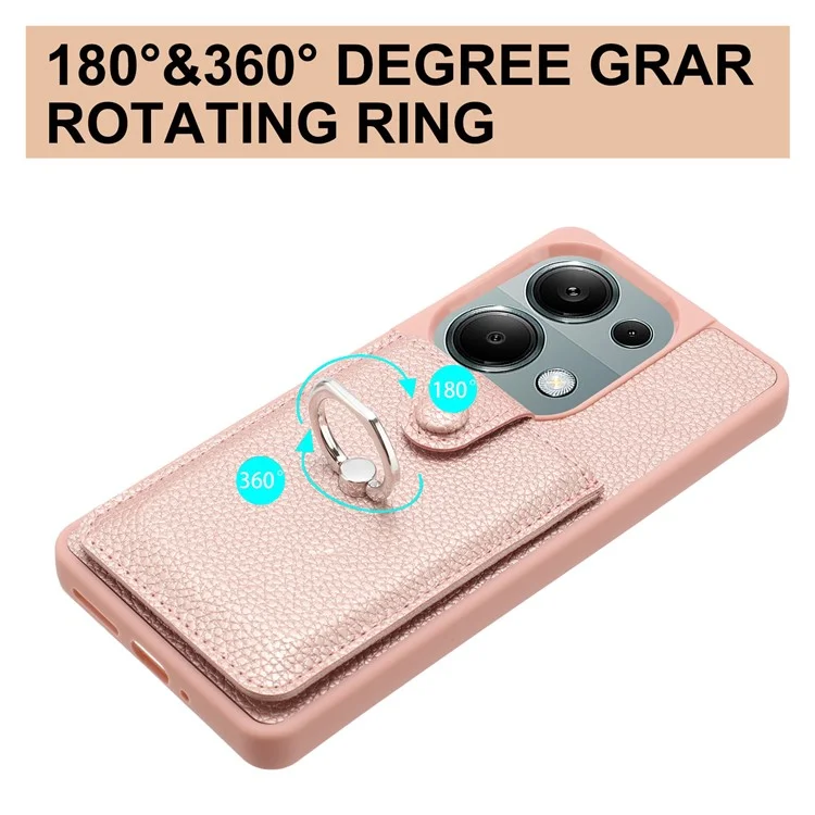 Для Xiaomi Poco M6 Pro 4G / Redmi Note 13 Pro 4G Case Brawt Type Plots Card Slots Litchi Texture Кожаная Крышка с Кольцевой Подставкой - Розовое Золото
