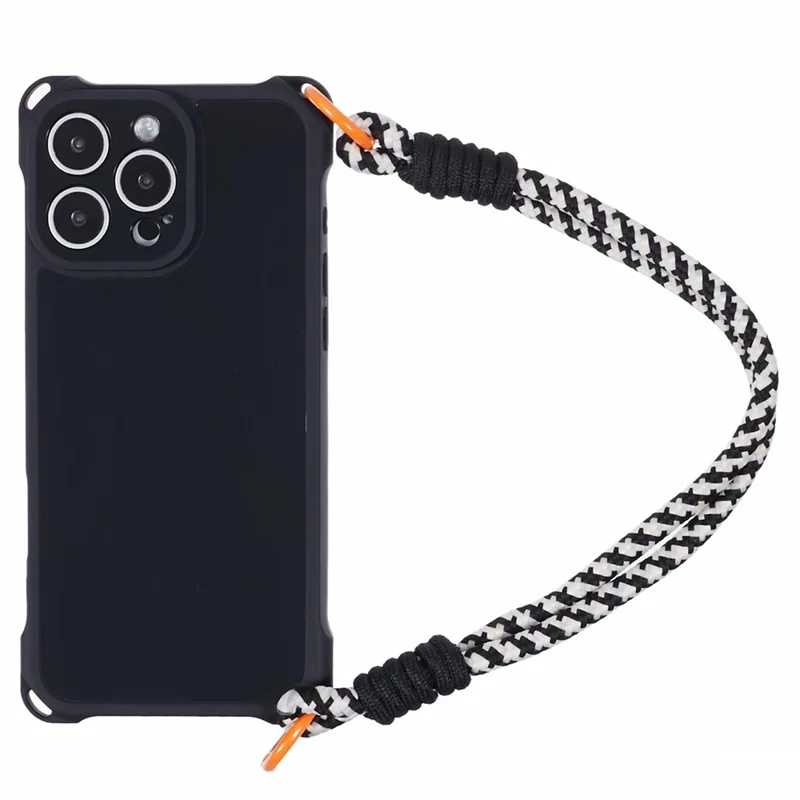 For iPhone 16 Pro Case Reinforced Corner Shockproof TPU Phone Cover with Wrist Strap - Black