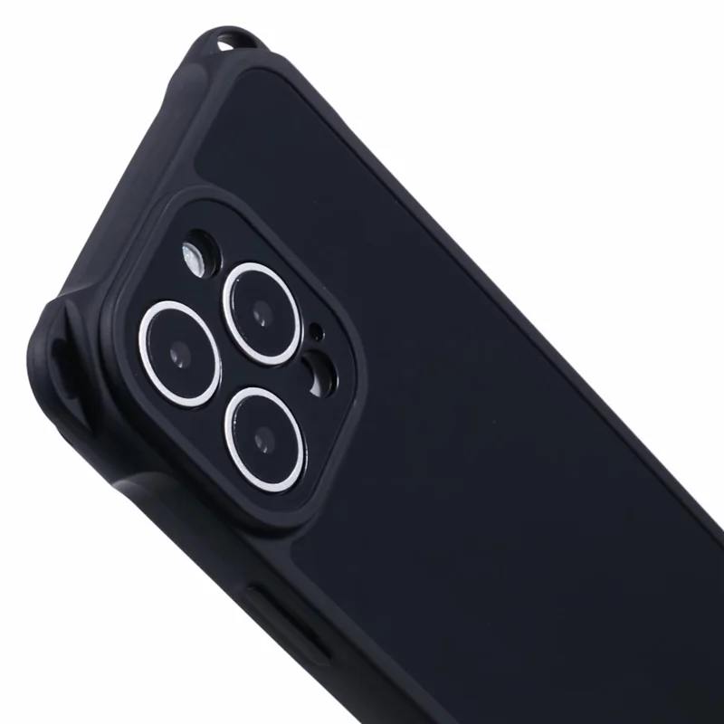 For iPhone 16 Pro Case Reinforced Corner Shockproof TPU Phone Cover with Wrist Strap - Black