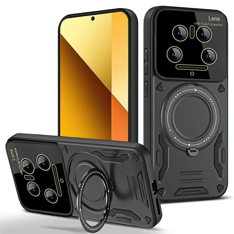 For Xiaomi 14 Ultra Case Rotating Magnetic Kickstand PC+TPU Phone Cover - Black