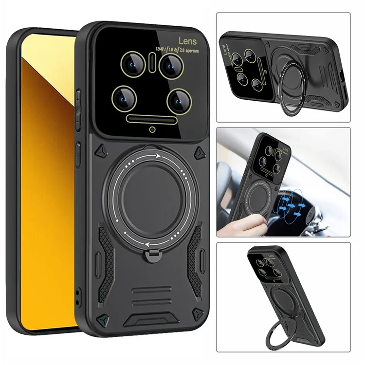 For Xiaomi 14 Ultra Case Rotating Magnetic Kickstand PC+TPU Phone Cover - Black