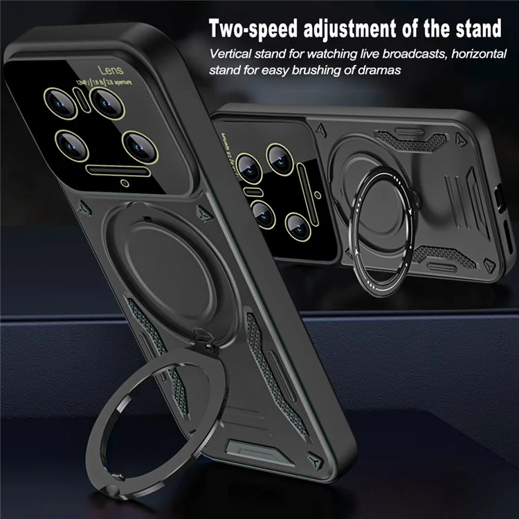For Xiaomi 14 Ultra Case Rotating Magnetic Kickstand PC+TPU Phone Cover - Black