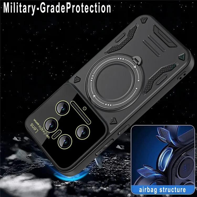 For Xiaomi 14 Ultra Case Rotating Magnetic Kickstand PC+TPU Phone Cover - Black