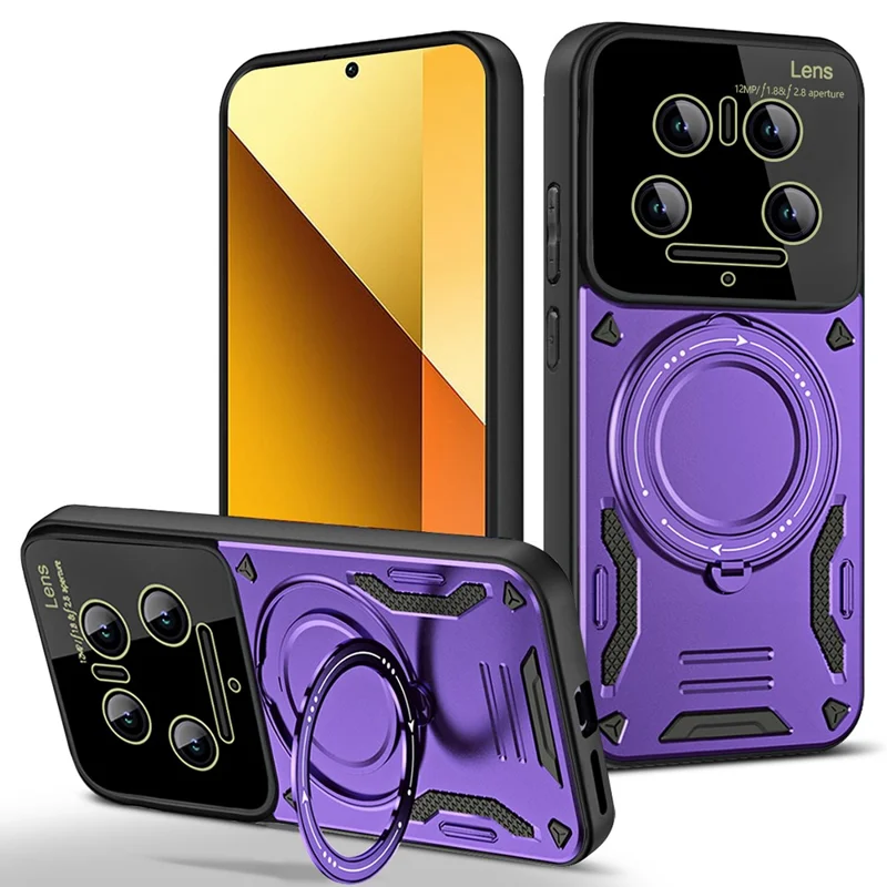 For Xiaomi 14 Ultra Case Rotating Magnetic Kickstand PC+TPU Phone Cover - Purple