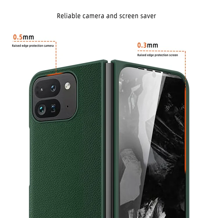Для чехла Google Pixel Fold 2 Litchi Texture Leather+PC Phone Cover с закалённой стеклянной плёнкой - чёрный