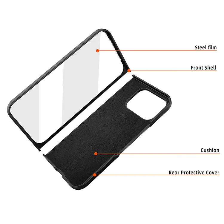 Для чехла Google Pixel Fold 2 Litchi Texture Leather+PC Phone Cover с закалённой стеклянной плёнкой - чёрный