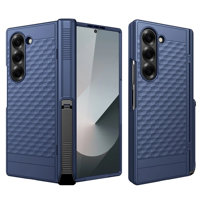 For Samsung Galaxy Z Fold6 5G Case Hinge Kickstand PC Phone Cover with Tempered Glass Film - Blue