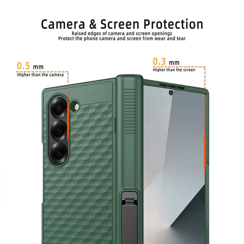 For Samsung Galaxy Z Fold6 5G Case Hinge Kickstand PC Phone Cover with Tempered Glass Film - Blue