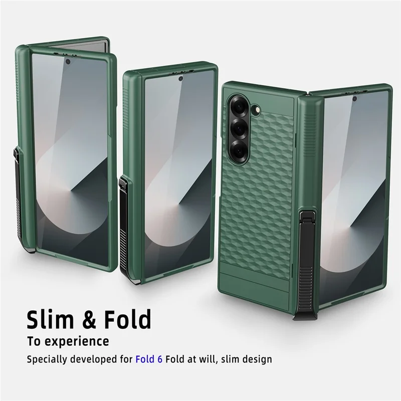 For Samsung Galaxy Z Fold6 5G Case Hinge Kickstand PC Phone Cover with Tempered Glass Film - Blue