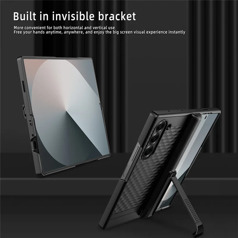 For Samsung Galaxy Z Fold6 5G Case Hinge Kickstand PC Phone Cover with Tempered Glass Film - Blue