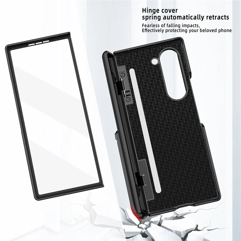 For Samsung Galaxy Z Fold6 5G Case Hinge Kickstand PC Phone Cover with Tempered Glass Film - Blue