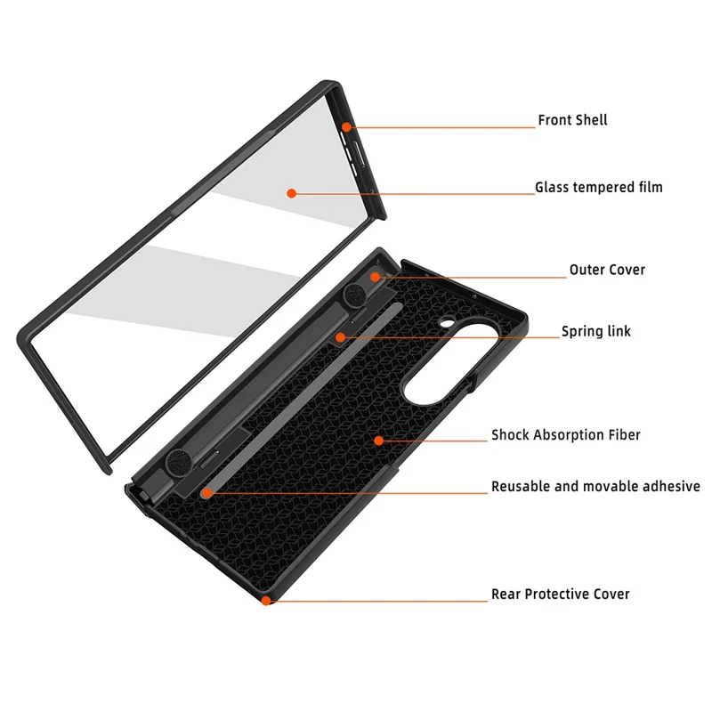 For Samsung Galaxy Z Fold6 5G Case Hinge Kickstand PC Phone Cover with Tempered Glass Film - Blue