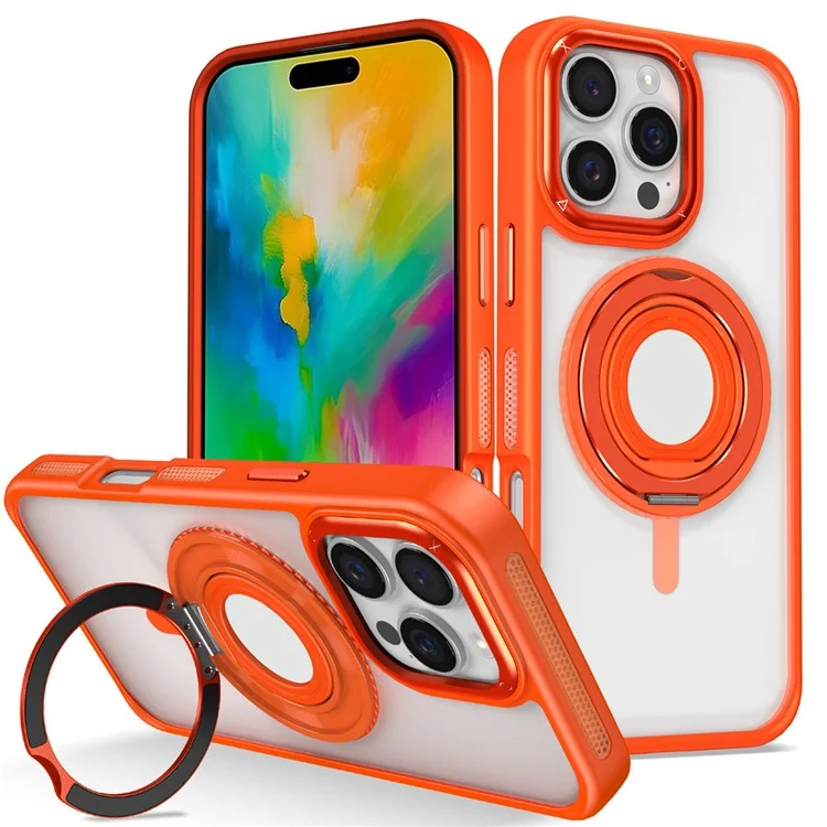 For iPhone 16 Pro Case TPU+PC Clear Phone Cover with Silicone Ring Kickstand - Orange