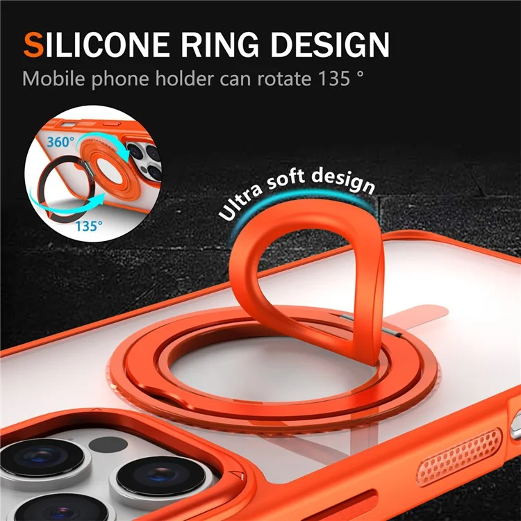 For iPhone 16 Pro Case TPU+PC Clear Phone Cover with Silicone Ring Kickstand - Orange
