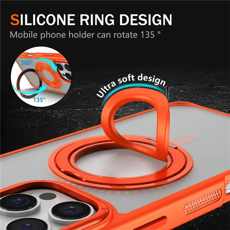 For iPhone 16 Pro Max Case TPU+PC Matte Backplate Phone Cover with Silicone Ring Kickstand - Orange